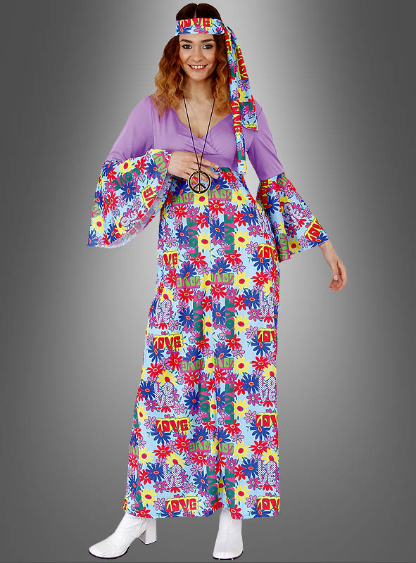 70er Jahre Hippie Kleid Kostüm Damen Hippiekostüm Flower Power Outfit Blumenkind