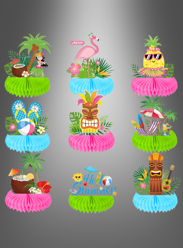 Hawaii Beachparty Tischdeko Waben Set 9 Stück  Hawaii Beachparty Tischdeko Waben Set 9 Stück