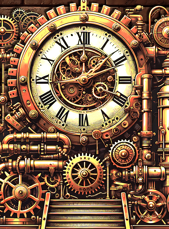 Steampunk Uhr Hintergrund 150x150cm Deko waschbar 