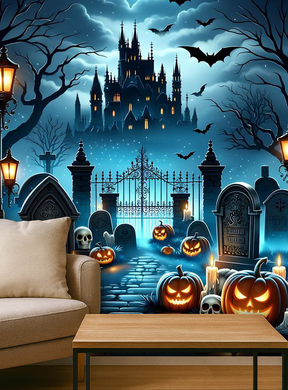 Halloween Castle and Graveyard 120x185cm Wall Deco 