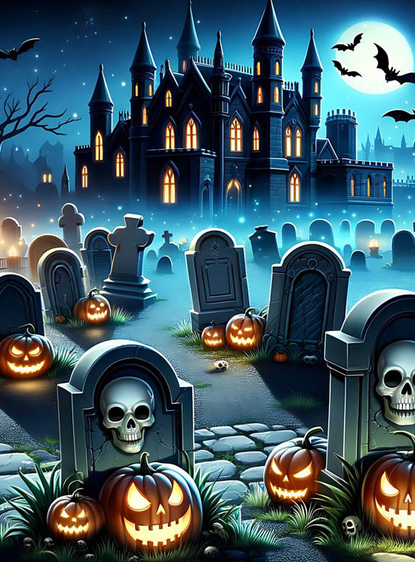 Halloween Friedhof 150x240cm Fotohintergrund waschbar 