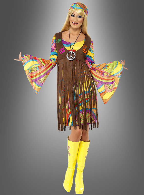 cooles Batikkleid 70er 60er Jahre Hippie Kleid für Damen Karneval Fasching Party