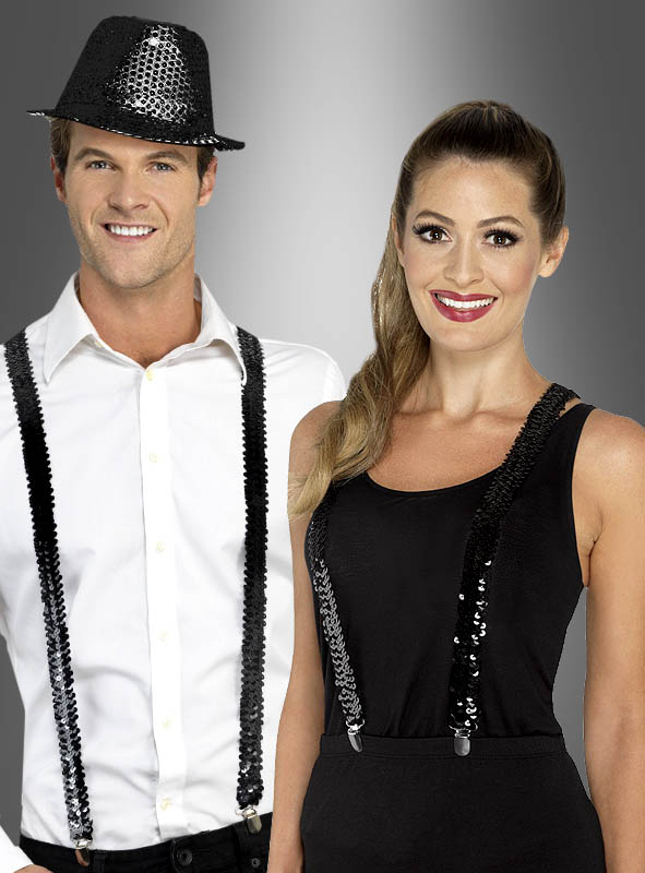 Schwarze Hosenträger mit Pailletten 