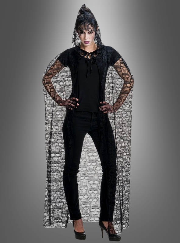 Umhang aus Spitze 140cm mit Totenköpfen 