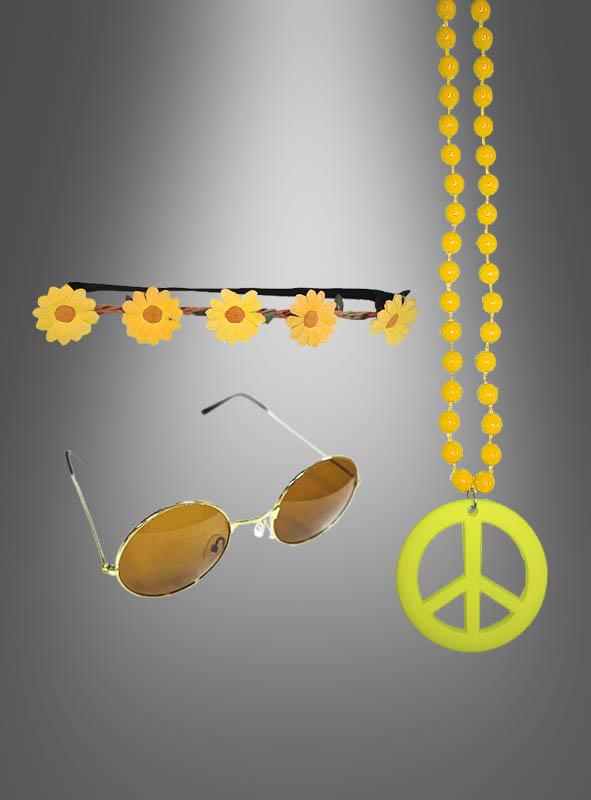 Sonnenblumen Hippie Set mit Brille gelb 