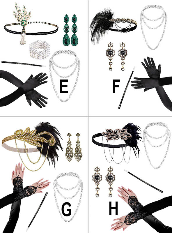 20er Charleston Accessoire Set mit Schmuck gold 