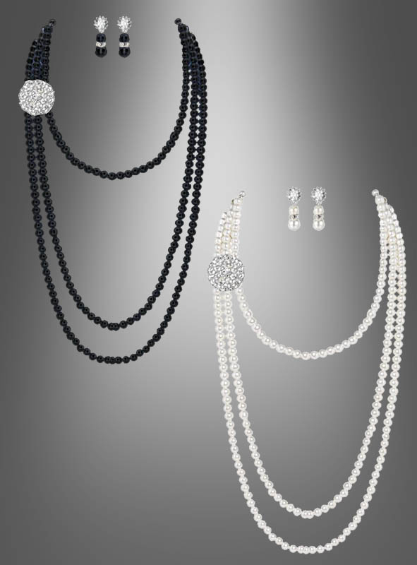 Pearl Necklace with Earrings black or white 