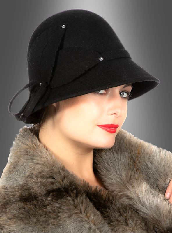 Black 20s Wool Hat for Women 
