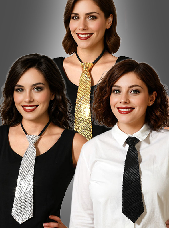 Krawatte mit Pailleten schwarz, silber oder gold 