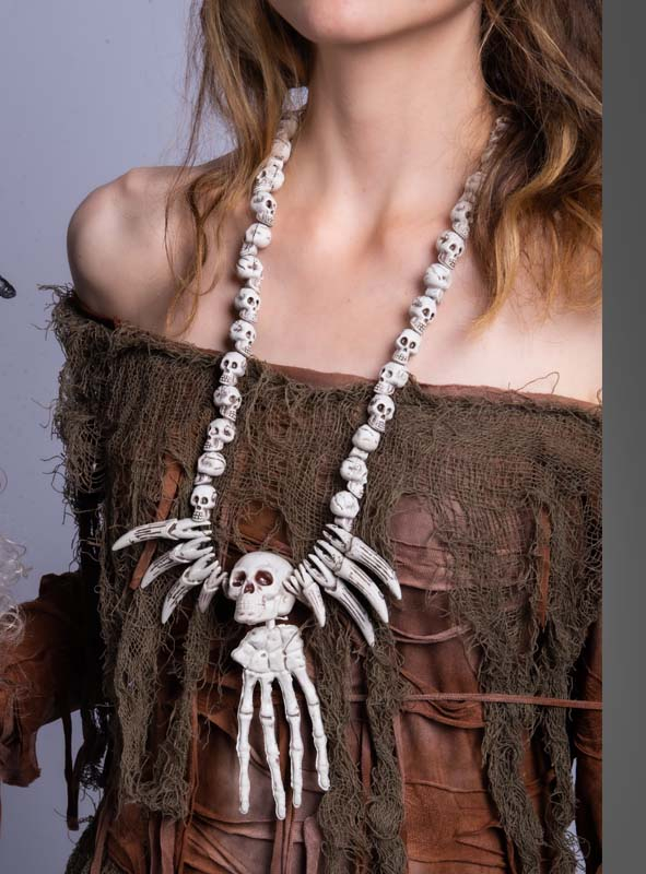 Skeleton Hand and Skulls Necklace 