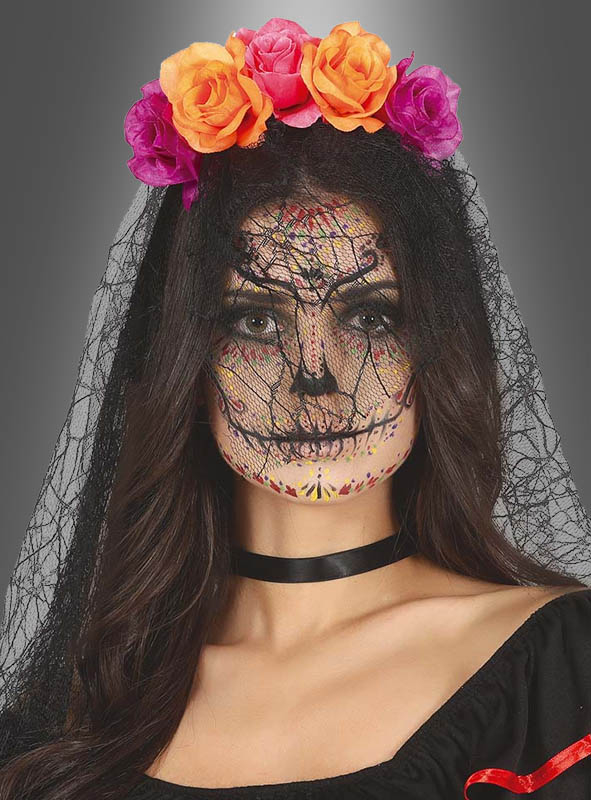 Blumen Haarschmuck mit Spinnennetz Schleier 