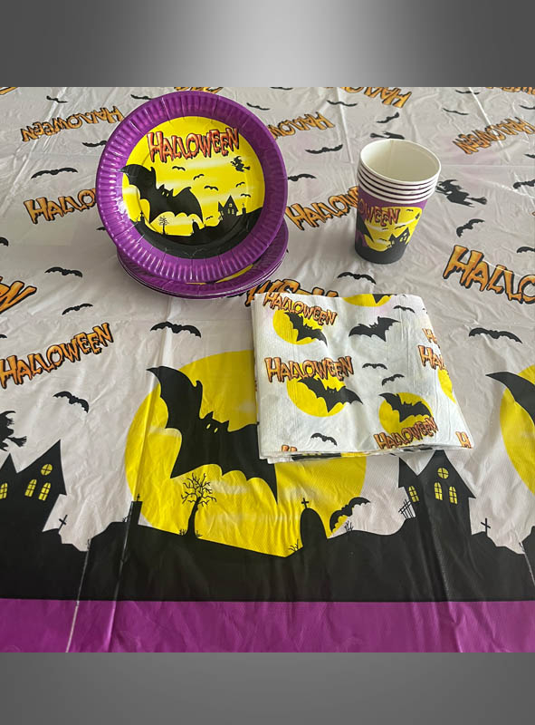 Halloween Pappgeschirr Set Fledermaus 19 Teile 