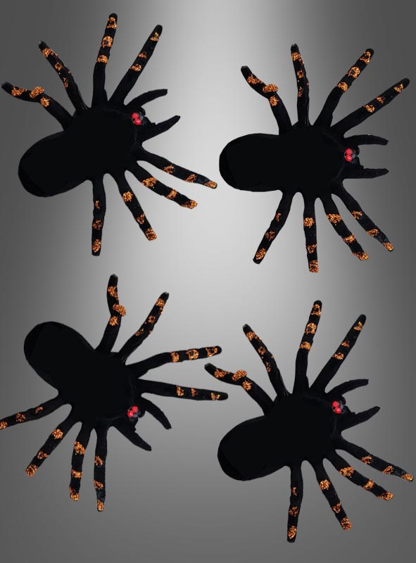 4 beflockte Spinnen 12x8cm Dekoration 