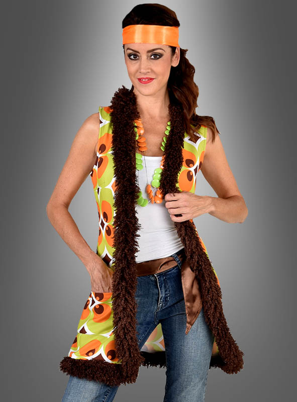 70s Retro Vest for Ladies greeen-brown 