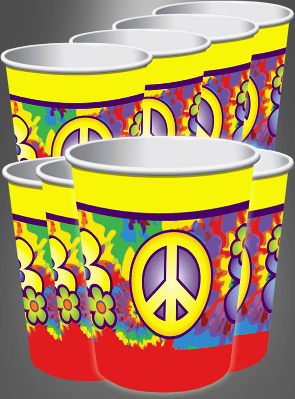 70er Hippie Pappbecher 8 Stück 