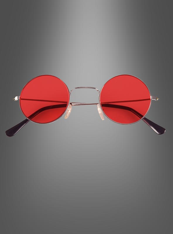 70er Jahre Nickelbrille Hippie Flower Power silber-rot silber-rot