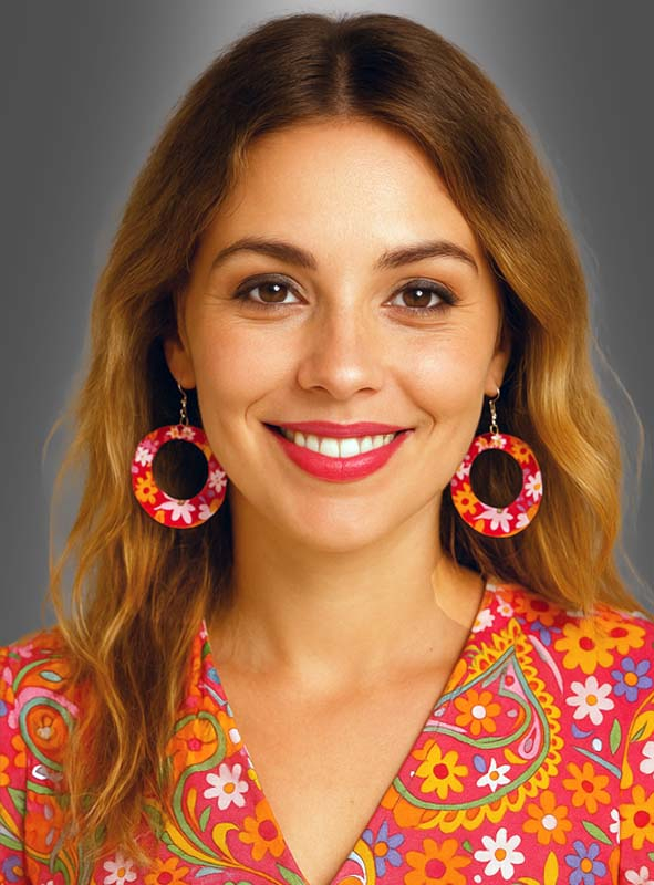 Round Hippie Earrings with Flowers 