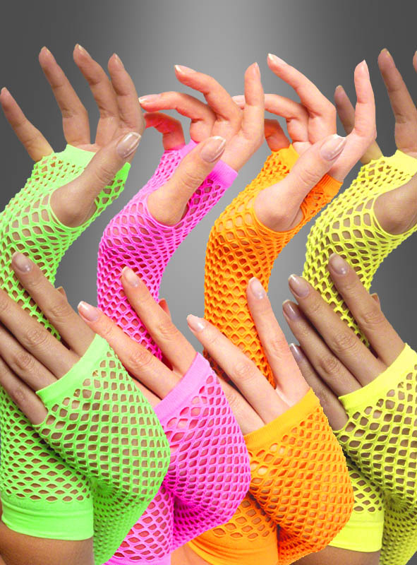 80er Jahre Handstulpen Neon Armstulpen bunt Cosplay Netzhandschuhe Regenbogen 