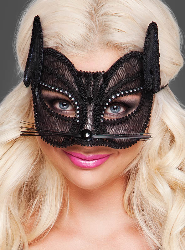 Venezianische Augenmaske aus Metall Katze Schwarz 