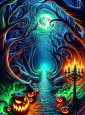 Gruseliger Waldweg UV Wandbild 100x185cm Halloween waschbar 