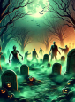 Zombie Friedhof Wandbild 100x185cm Deko waschbar 