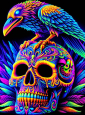 Skull with Raven Neon Background 185x200cm 