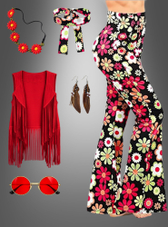 Artikelbild 2 des Artikels “Hippie Kostüm Set Flowers rot mit Accessoires 40“