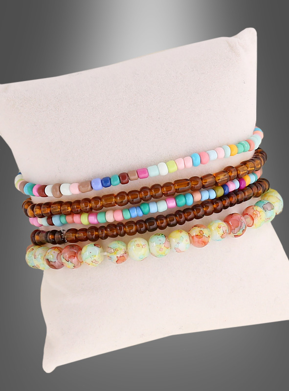Hippie Perlen Armband Set braun-bunt 