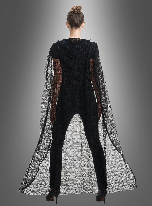 Umhang aus Spitze 140cm mit Totenköpfen 