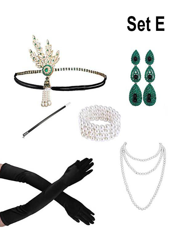 20er Charleston Accessoire Set mit Schmuck gold 