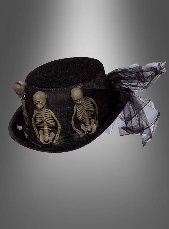 Velvet Halloween Top Hat with Skeletons 