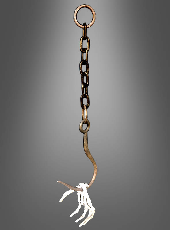 Skeletthand lebensgroß am Haken mit Kette Dekoration 