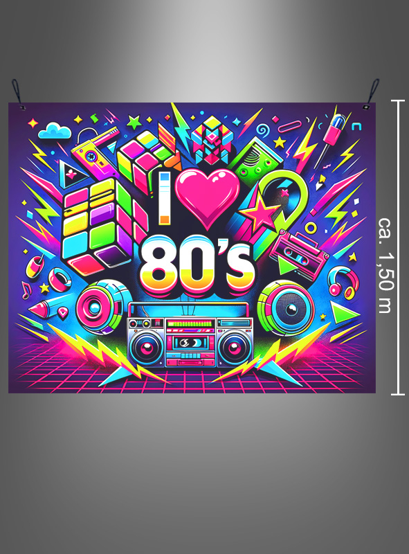 UV 80er Jahre 150x185cm Stoffbanner Party Deko waschbar 