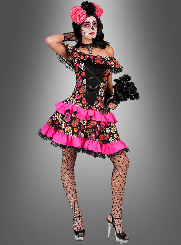 Dia de los Muertos Kostüm für Damen Tag der Toten Halloween Sugar Skull Kleid 