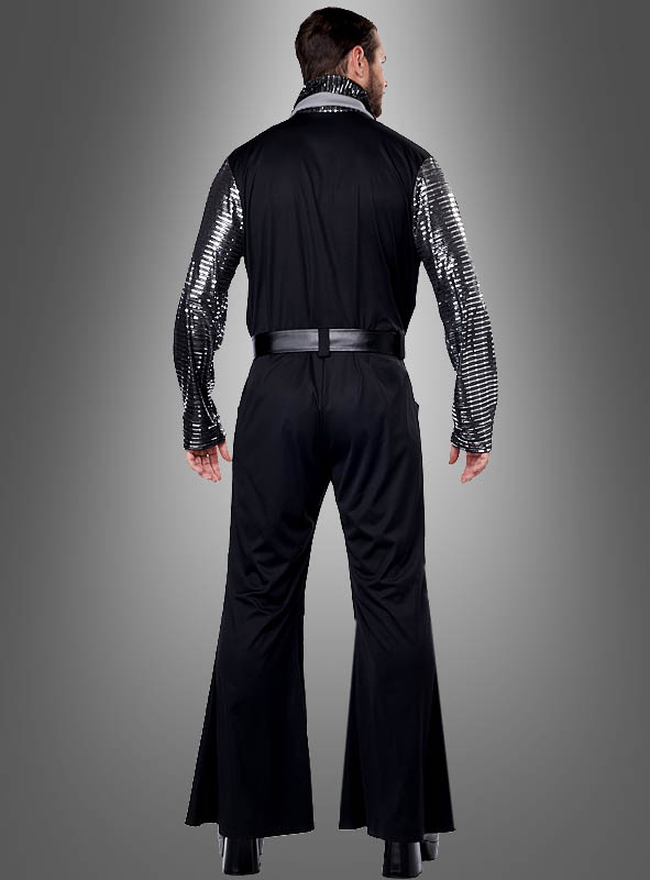 Disco Flashy Man 70s Costume black silver