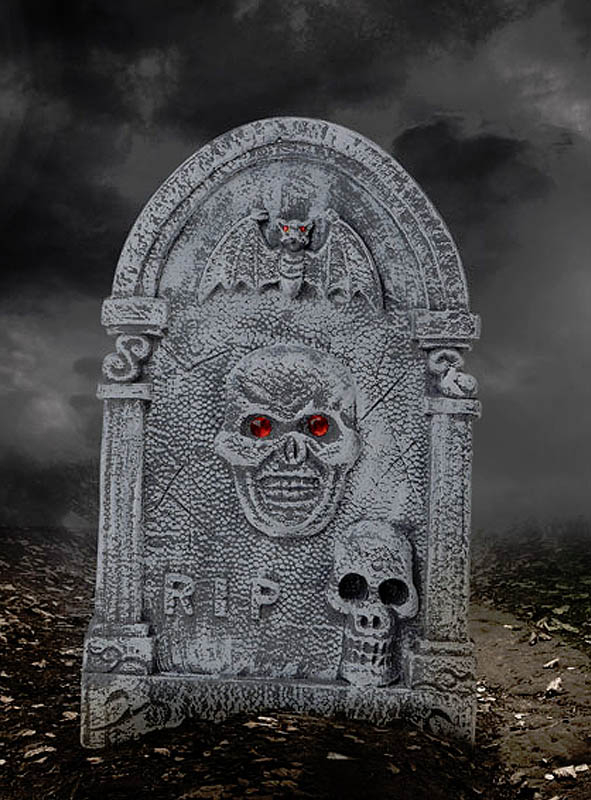 Grabstein Totenkopf mit Fledermaus 56cm 