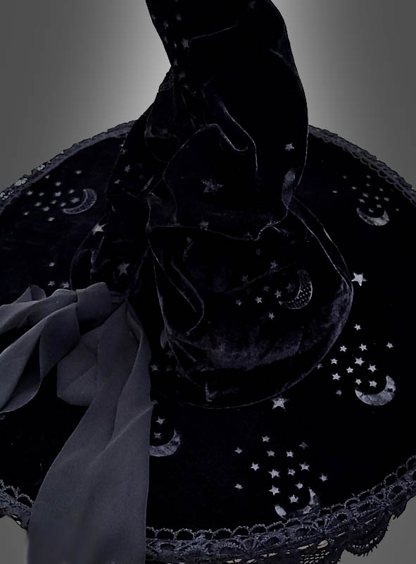 Black Velvet Witch Hat with Lace 