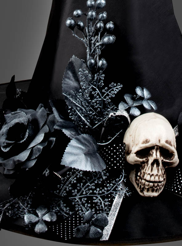 Halloween Hut für Hexen mit Totenkopf-Blumen Schmuck 