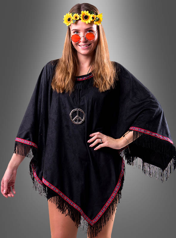 Wandelbarer Poncho mit Fransen Hippie Indianer 