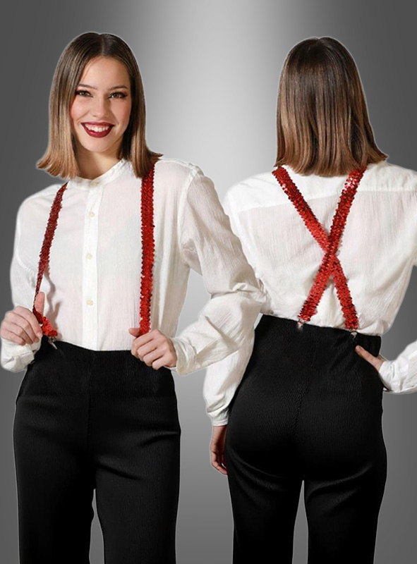 Rote Pailletten Hosenträger unisex X
