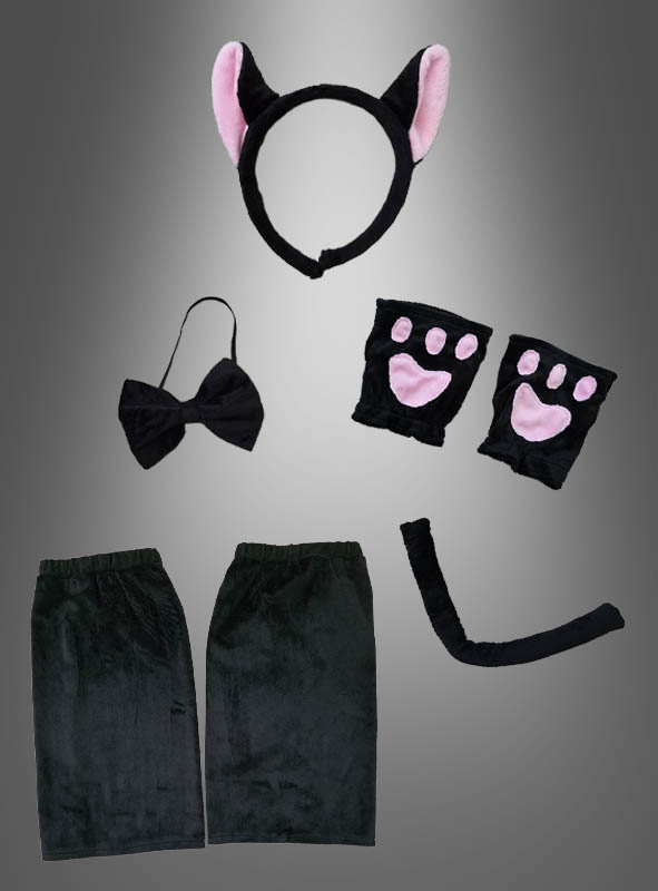 Schwarze Katze Kostüm Set 7-teilig 