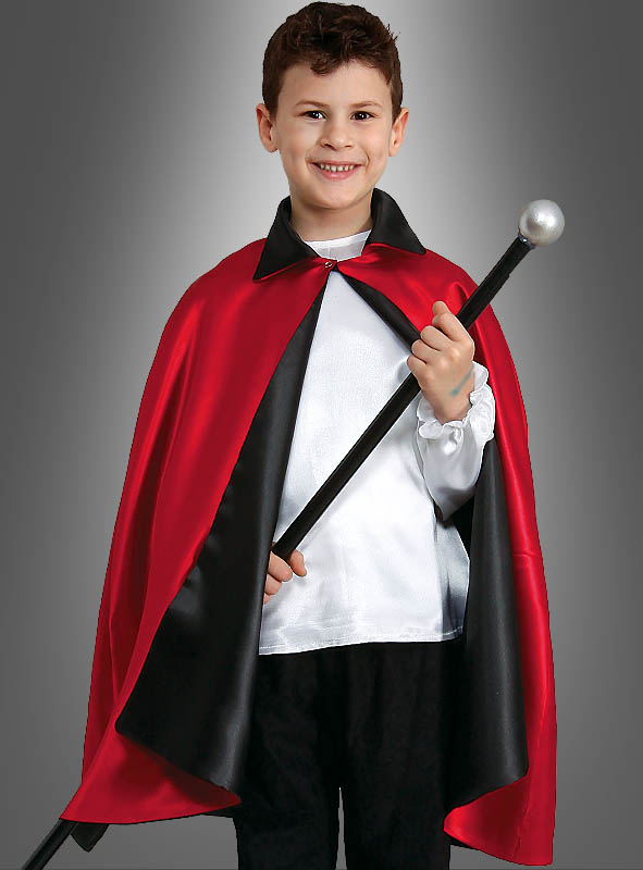 papapanda Vampir Umhang Stehkragen Schwarz Rot und Gebiss 130cm Umhang + Nacht Leuchtendes Vampirgebiss