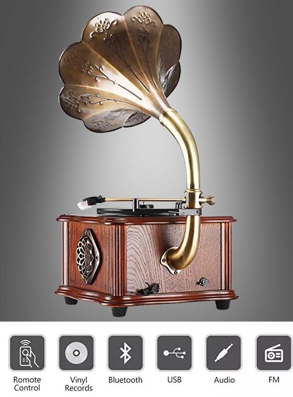 Grammophon 57 cm mit Bluetooth USB Radio Vinylplatten 