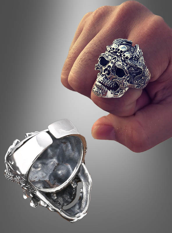 Creepy Skull Ring adjustable silver 