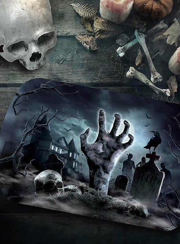 Friedhof Zombie Hand 39x25cm Tablett Halloween 