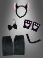 Schwarze Katze Kostüm Set 7-teilig 