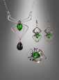 Spider Jewelry Set with green Gem silver 