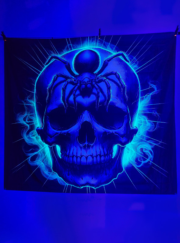 UV Totenkopf mit Spinne Hintergrundbild 185x200cm waschbar 