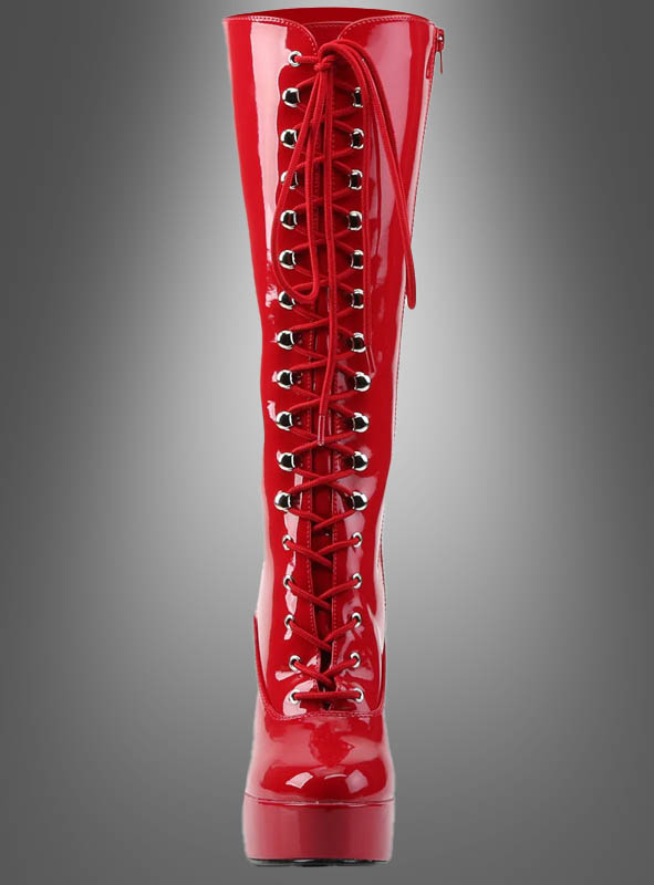 Lack Plateau Schnür Stiefel Rot Größe 37 