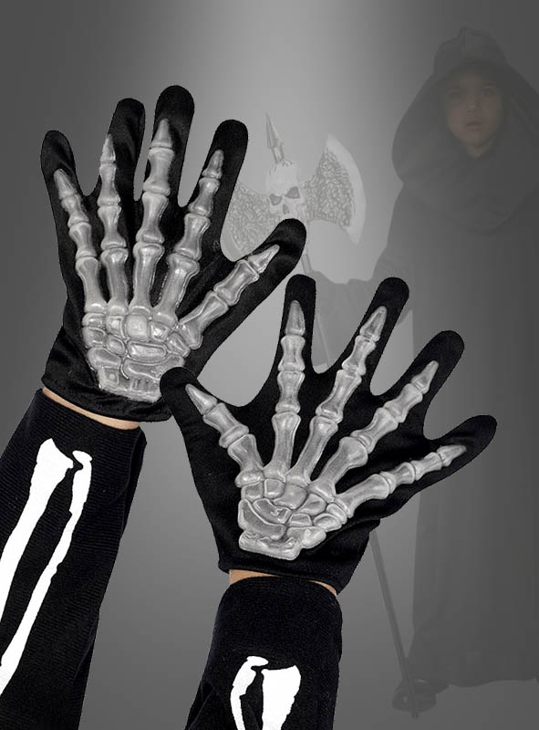Kinder Skelett Handschuhe Schwarz - Gruselige Totenkopf-Handschuhe Für Halloween & Cosplay